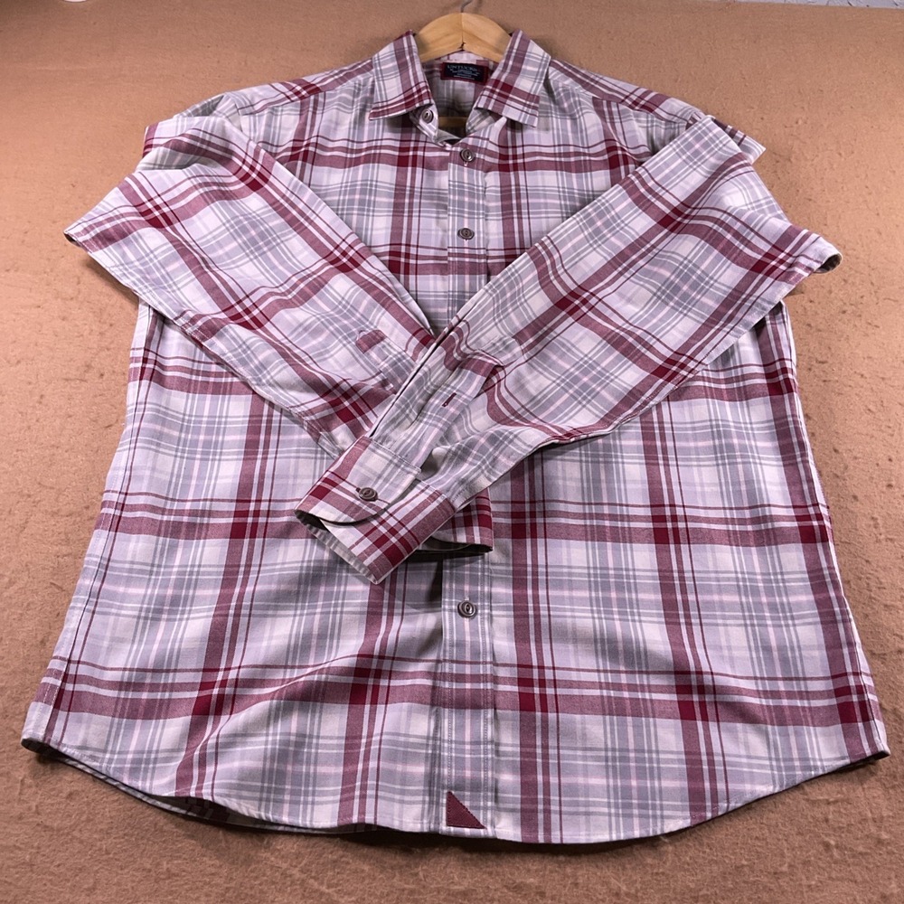 UNTUCKit Spotteswood Slim Fit Wrinkle Free Plaid Shirt Mens Medium Burgundy Grey